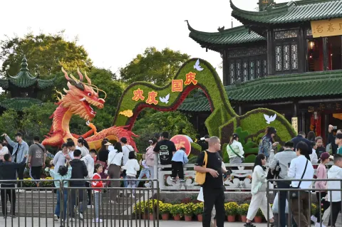 国庆佳节瘦西湖，龙舞菊香迎客来