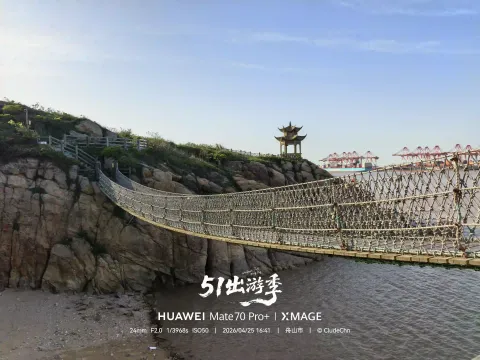 远观悬索吊桥与梅山亭