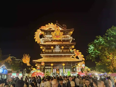水街盛景：龙灯璀璨人如潮