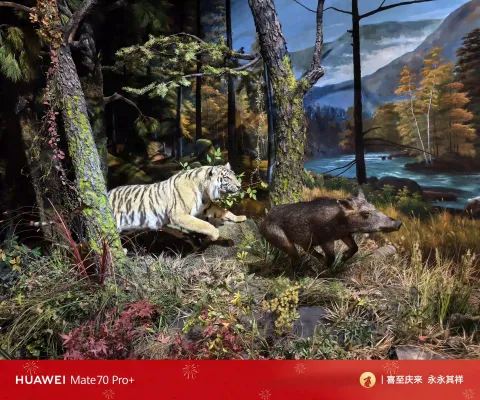 林间猛虎追捕野猪生态场景