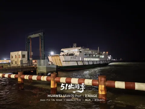夜幕下的舟桥3号客滚船