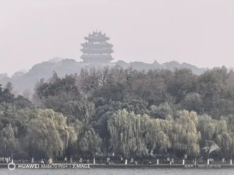 山间楼阁与垂柳