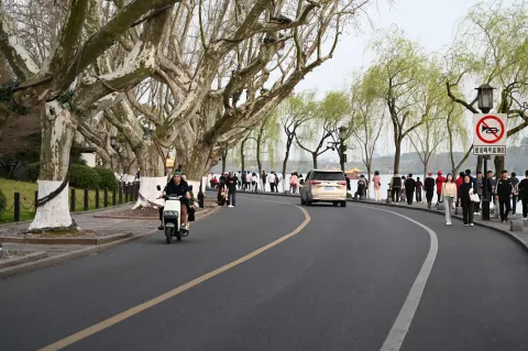 孤山路上的游客