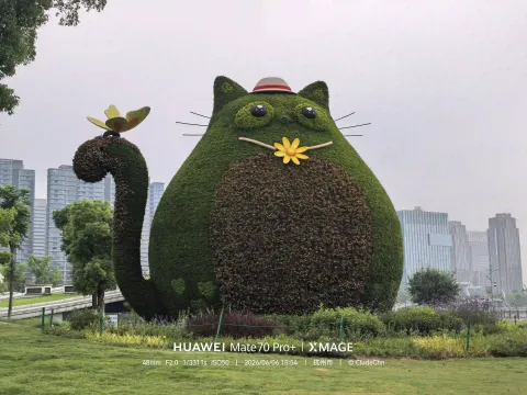 金沙湖巨型绿雕猫咪