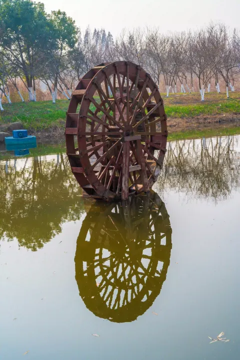 竖立在水中的水车